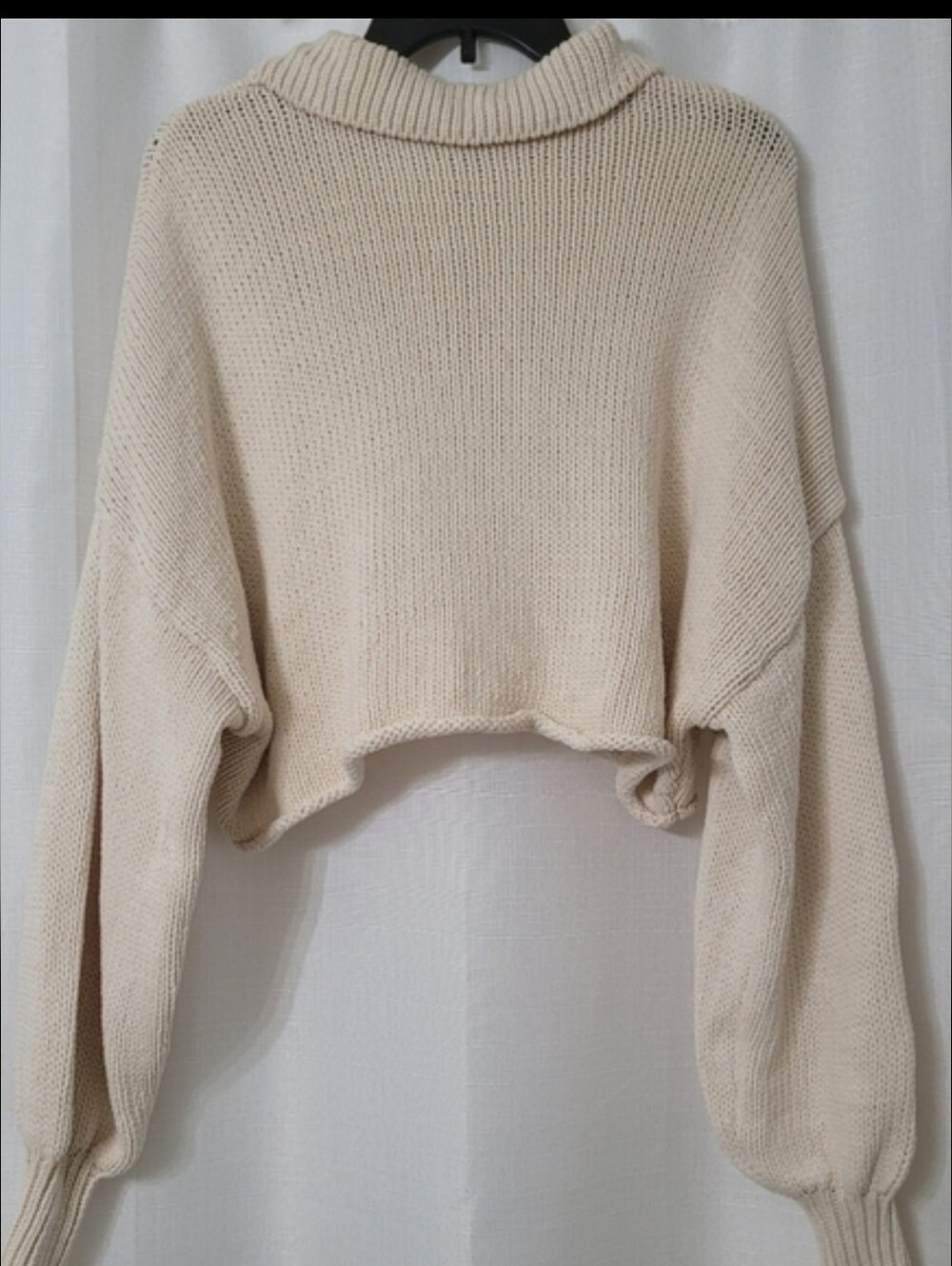 ZARA Cropped Cream Balloon Sleeved Polo Collar KnitSweater Sz Small - Picture 7 of 8